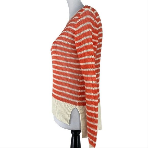 Acrobat‎ Women's Orange Striped Linen Crew Neck Long Sleeve Luxury Sweater S/C35 - Picture 6 of 9